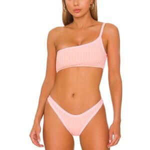 L*SPACE Foley Bikini Bottom Bitsy Cut Crystal Pink Lemon Drop Ribbed XS NEW